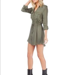 The Jack by BB Dakota Casey Olive Army Green Long Sleeve Mini Shirt Dress